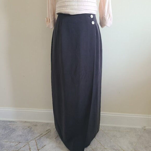 Silk Midi Skirt Gray NWT J. Peterman Sz 6 Quiet Luxury Old Money Modest Capsule - Picture 1 of 9